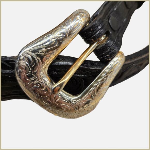 Nocona Black Top Grain Cow Hide Handcrafted Tooled Braided Leather Belt, SZ 32 - Picture 2 of 7